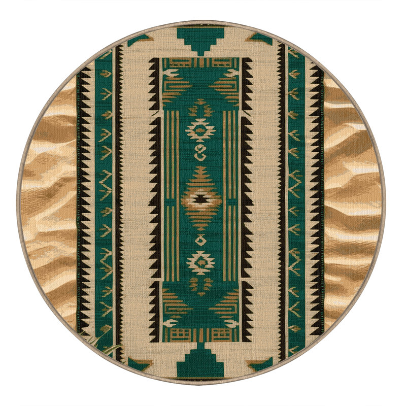 Washable Desert Oasis Southwestern Area Rug, Round 7'