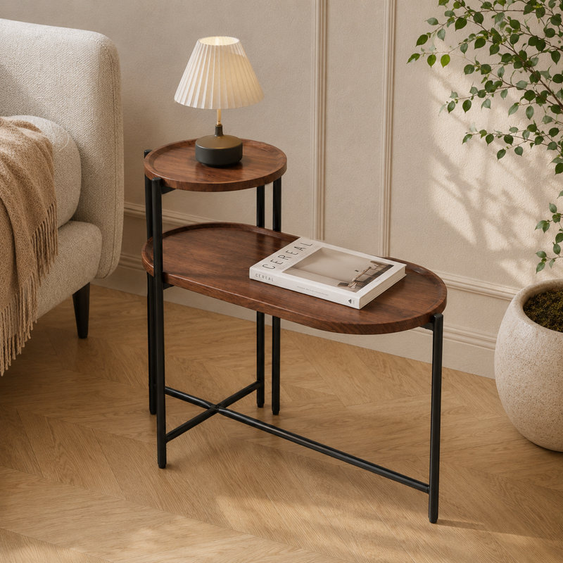 Table d'appoint avec canapé à double couche en noyer brun, structure de rangement en bois massif, petite table multifonctionnelle pouvant être utilisée comme table de chevet dans le salon ou la chambre à coucher.