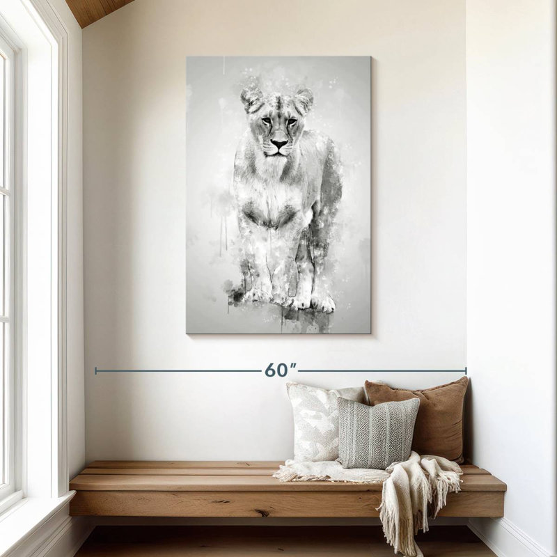 Lion Brampt femelle noir et blanc, H 45 po x l 30 po