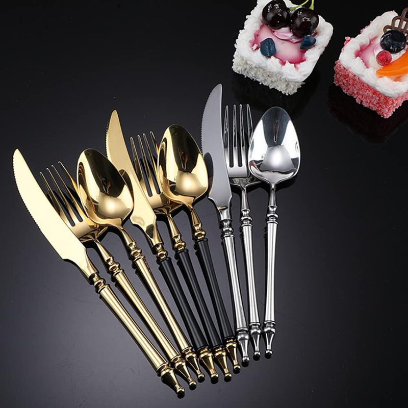 30-Piece 18/10 Stainless Steel Silverware Set, Mirror Polished Black, Service For 6