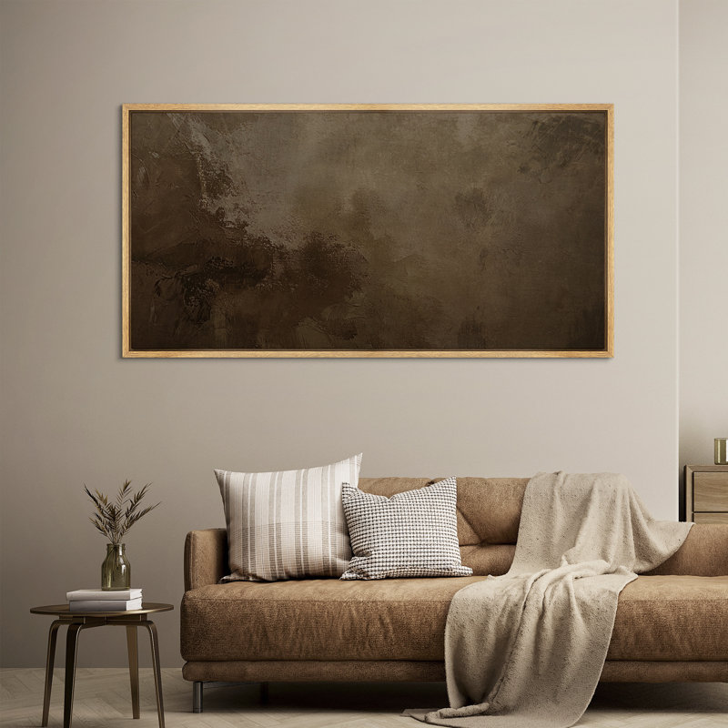 Toile foncée à texture abstraite terre foncée - art mural moderne minimal dans des tons bruns, Naturel, H 30 po x l 60 po