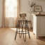 Tabouret de bar industriel en bois d'orme massif de 61 cm (24 po), tabouret rond à hauteur de comptoir avec pieds en épingle à cheveux en fer noir, pour la cuisine et le bar à domicile, brun cacao