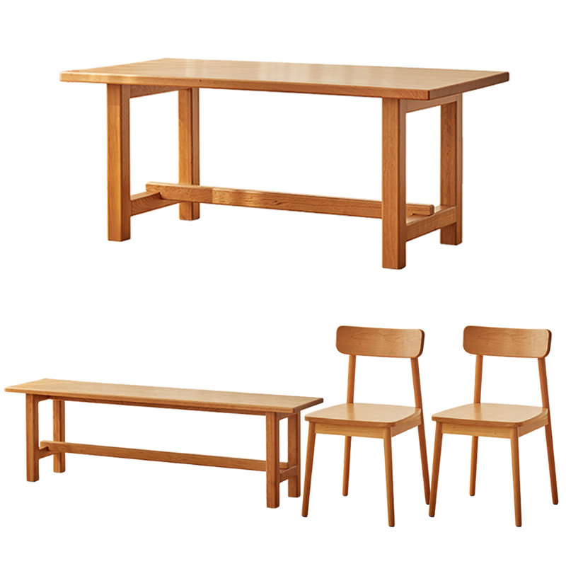 Table de salle à manger simple et durable en bois de cerisier épais, H 29,52 po x L 86,61 po x l 35,43 po