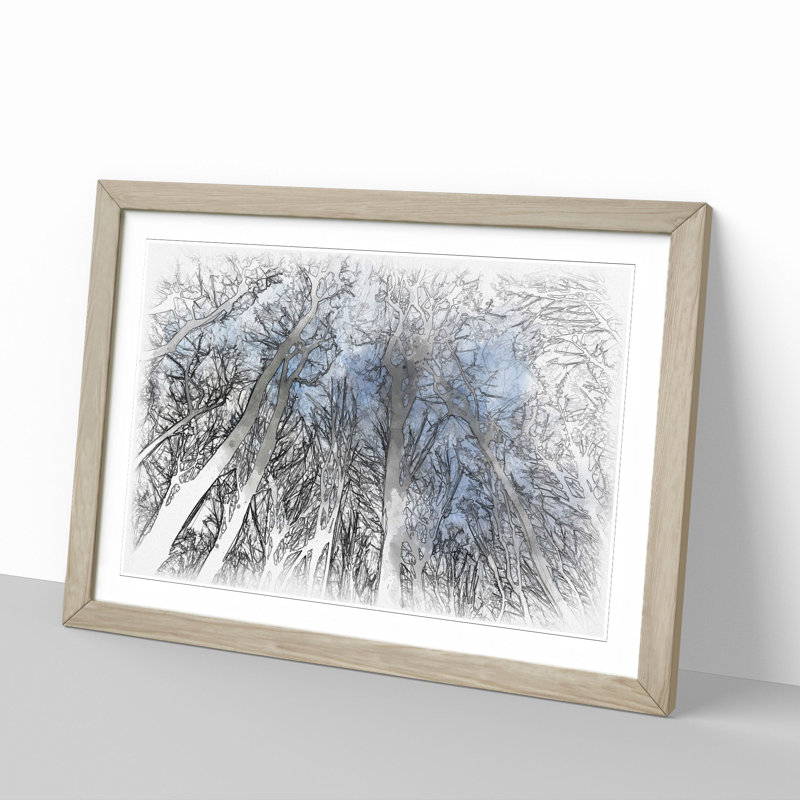 Beautiful Forest Sketch - Picture Frame Graphic Art, 65cm H x 90cm W x 2cm D, Oak