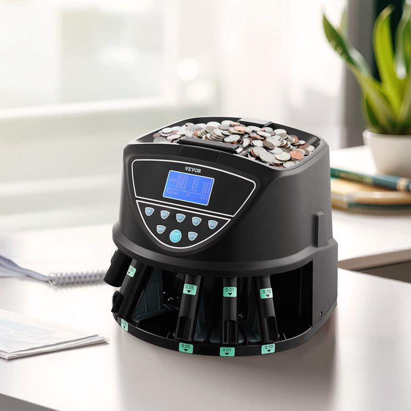 USD Coin Sorter with Screen Display Holds up to 2000 Coins 5 Coin Tubes