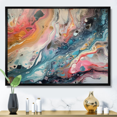 Teal Pink Marbled Whimsy II On Canvas Print