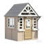 Maisonnette d'extérieur en bois gris avec ensemble de poêle, porte pour chien et jardinières