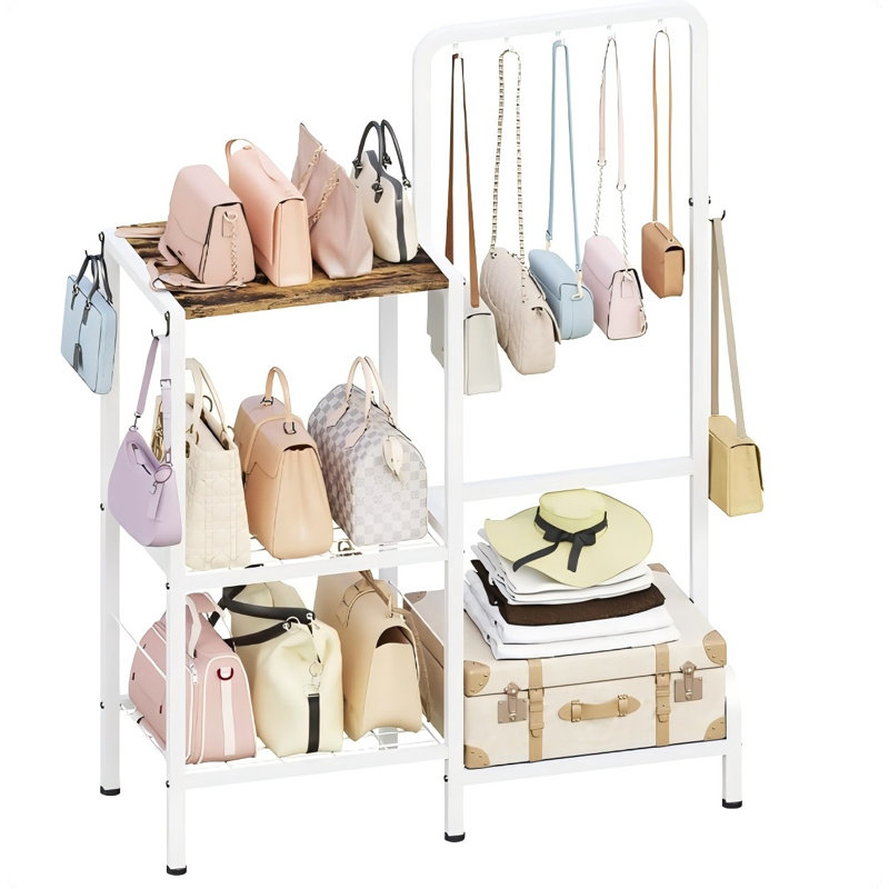 3-Tier Purse Organizer, High-Capacity Bag Holder With 8 Hooks, Multi-Functional Purse Rack For Various Bags, Handbag Display Stand Shelf For Closet, Bedroom, Entryway