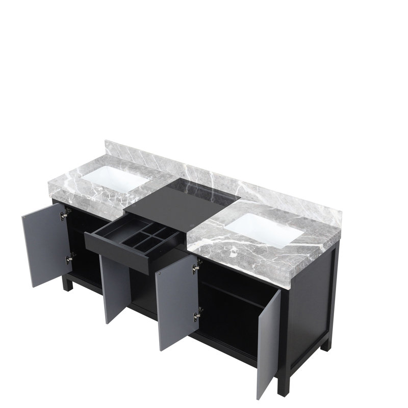 Meuble-lavabo double noir et gris 72 po X P 22 po D, avec plateau en marbre gris château