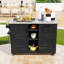 Îlot de cuisine extérieur avec table de barbecue extensible, chariot-bar avec rangement pour poubelles et plateau en acier inoxydable-122431555