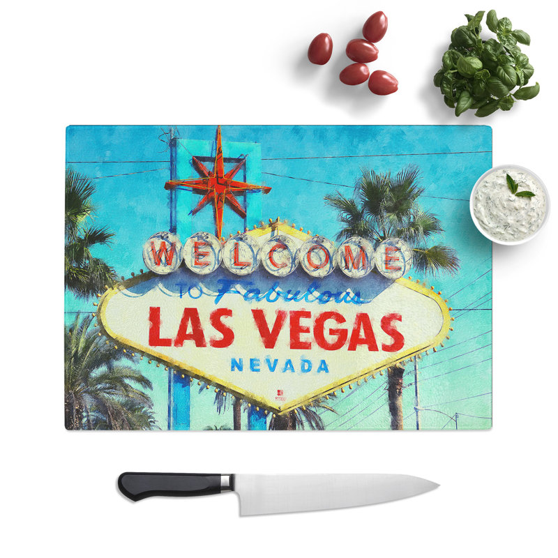 Tempered Glass the Welcome to Las Vegas Sign Painting Chopping Board, 20 cm x 28.5 cm