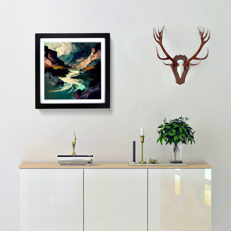 River Gestural - Single Picture Frame Print on Wood, Black