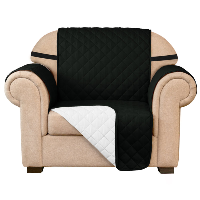 Quilted Reversible with Pockets and Adjustable Strap Armchair Slipcover, Black