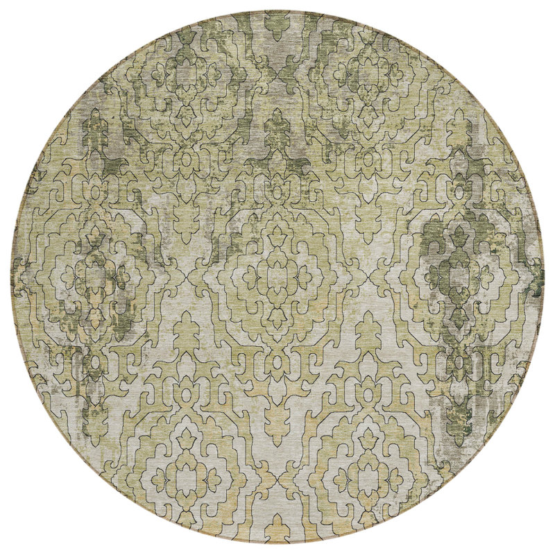 Tapis intérieur / extérieur rond 8 pi vert et beige