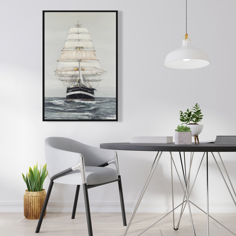 Ship Gently Sailing by a Cloudy Day - Waves Marine Canvas