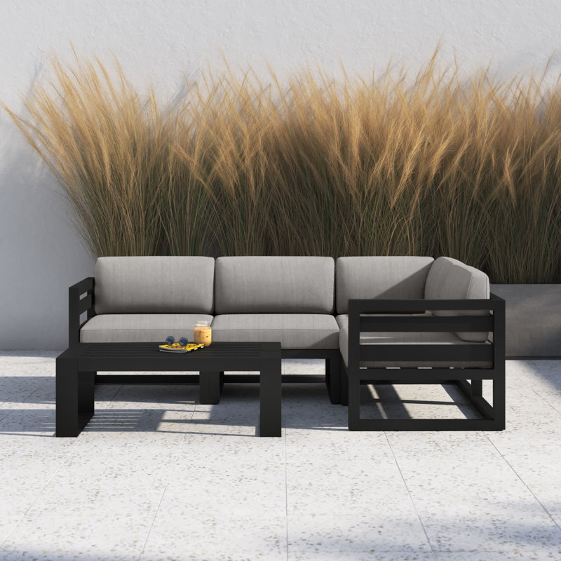 Smith 5 Piece Sectional Seating Group with Sunbrella Cushions, Cast Silver Sunbrella®, Black