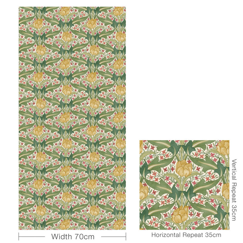 Floral 32.82' L x 27.58" W Wallpaper Roll, Red/Green