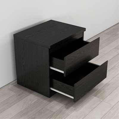 19.7-Inch Black Nightstand with 2 Drawers, Beside Table with Drawers Handle Free Design,Thickened Top Plate,Small Side Table Storage Cabinet 2 Drawer Night Stand for Bedroom,Living Room