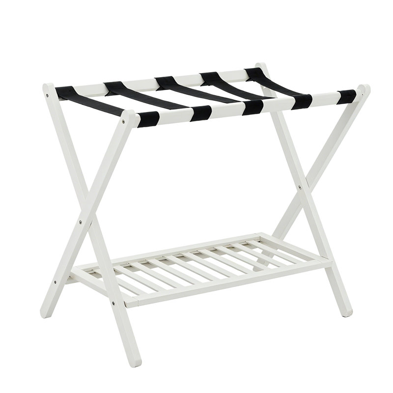 Folding Bamboo Luggage Rack, White