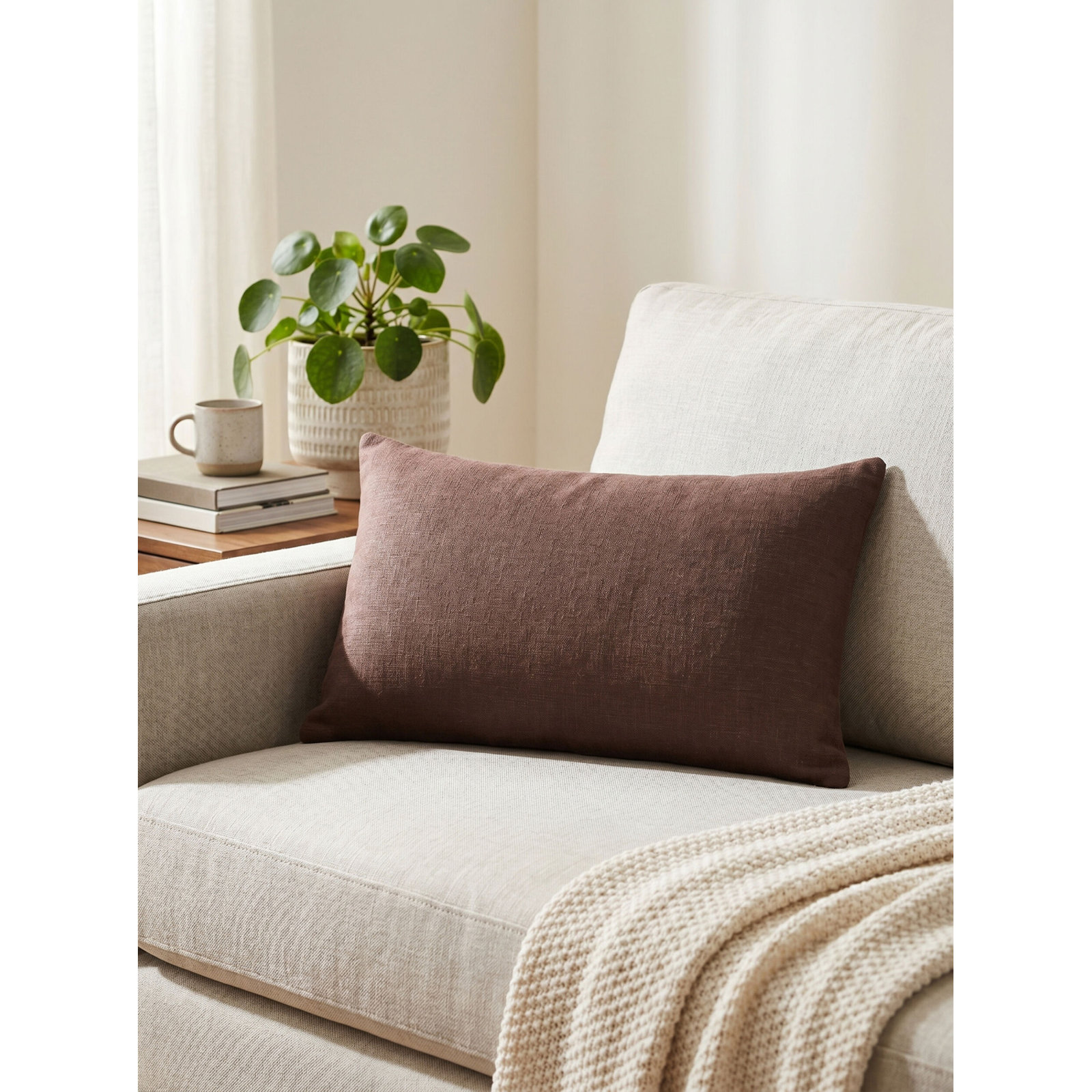 Lanie Accent Pillow, Dark Brown, Duck Down, Rectangle 12"H x 21"W