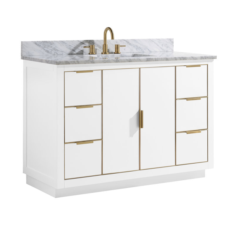 Austen 49'' W Single Vanity, Carrara White Marble/Silver, White