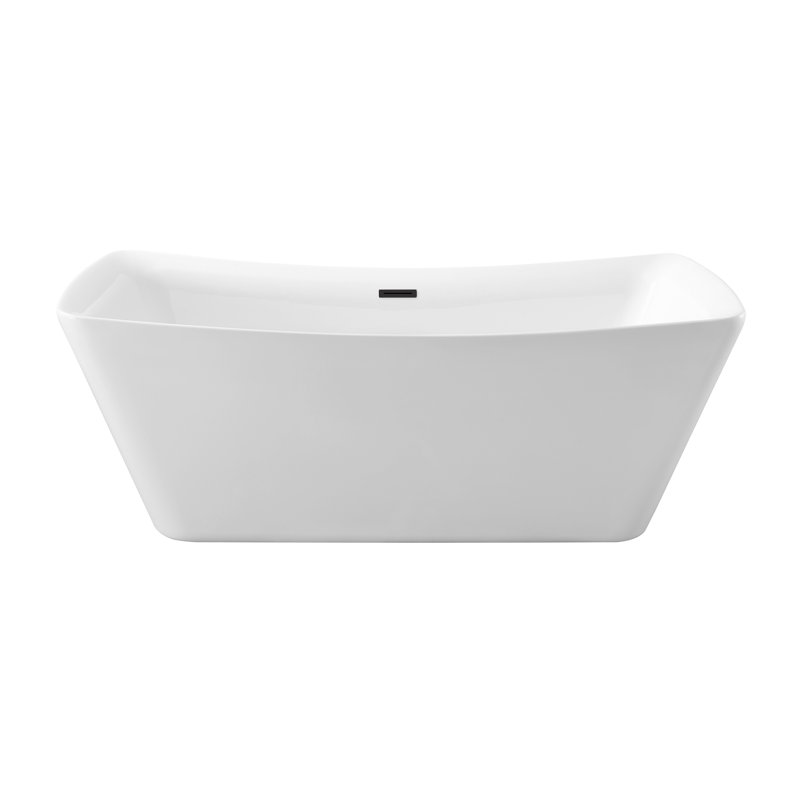 70" Streamline Freestanding Soaking Acrylic Bathtub With Drain and Bamboo Tray, Matte Black