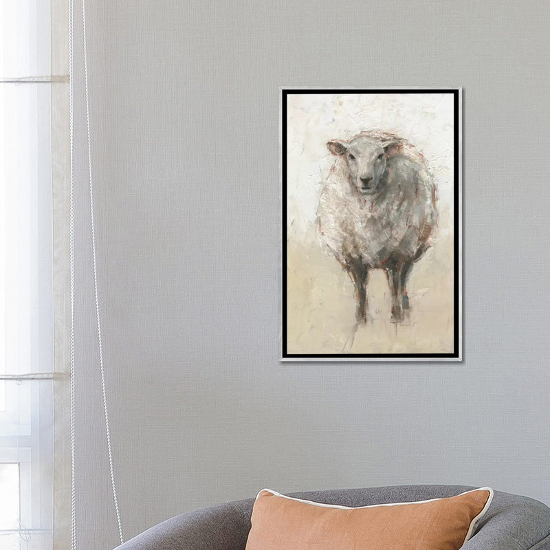 « Fluffy Sheep I » par Ethan Harper, reproduction d’art, Toile avec cadre argenté, Pas de tapis, H 26 po x l 18 po x P 1,5 po