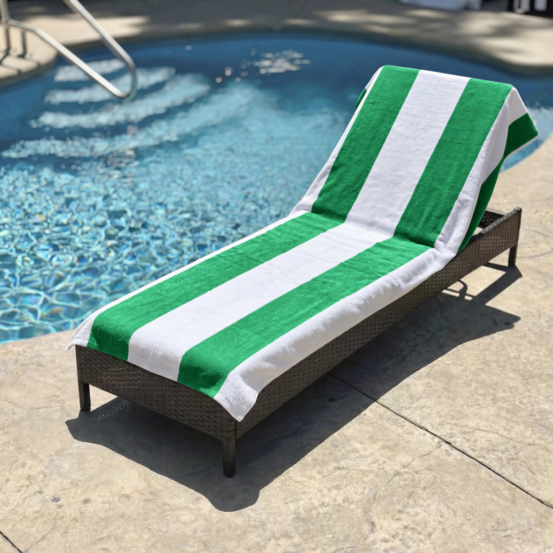 Serviette de plage en coton à rayures Cabana, Vert foncé