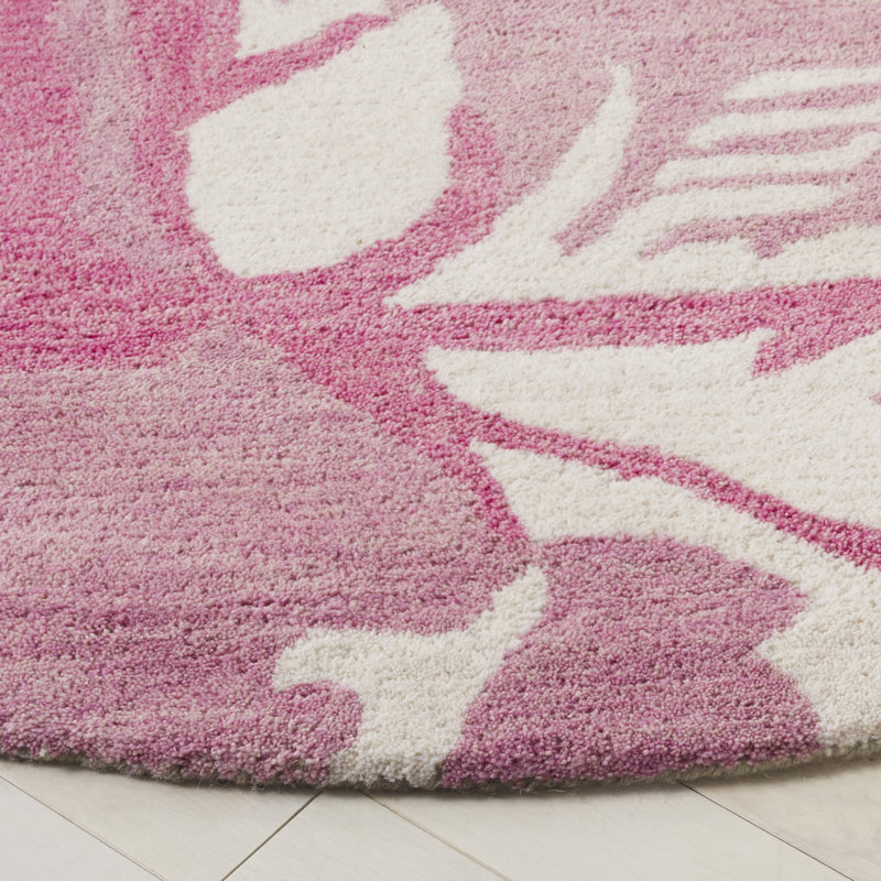 Jardin 403 Hand Tufted Wool/Cotton Floral Rug in Gray/Pink, Round 6'