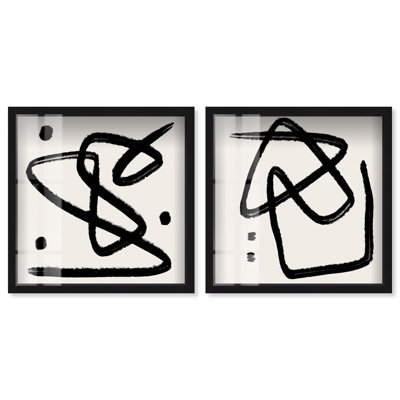 Dreaming in Lines Set Shadowbox Print Modern Wall Art Set by Art Remedy, Black Frame, 12 x 12