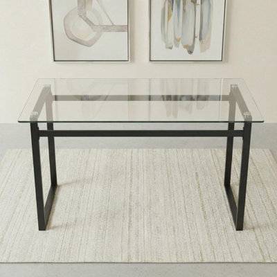 Table de salle à manger rectangulaire moderne en verre 51 po avec plateau en verre trempé et pieds en métal 51 po