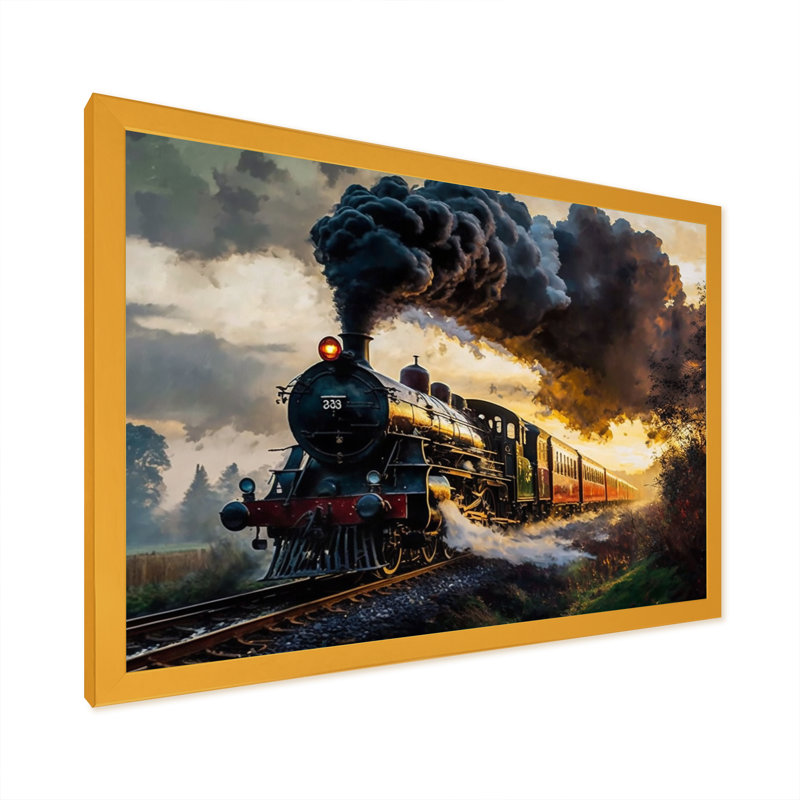 Vieux train aux États-Unis - train, art mural, Cadre doré simple, L 44 po x H 34 po x P 1,5 po