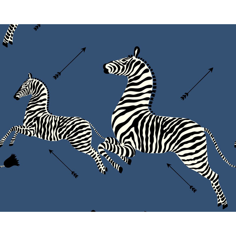 Zebras Animal Print Vinyl Wallpaper Roll, Denim