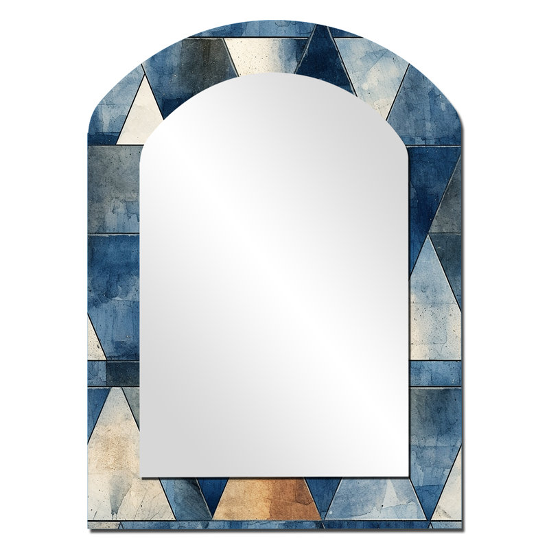 Rousey rustique Cobalt Triangle Symphony - miroir décoratif asymétrique géométrique, grand miroir mural moderne de forme libre, impression d'art en métal