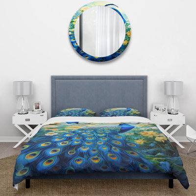 Teal Peacock Symbolist - Peacock Duvet Cover Set - Microfiber Polyester