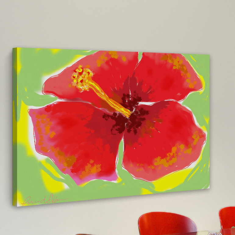 Red Hibiscus Quote Print on Canvas, 32" x 22"