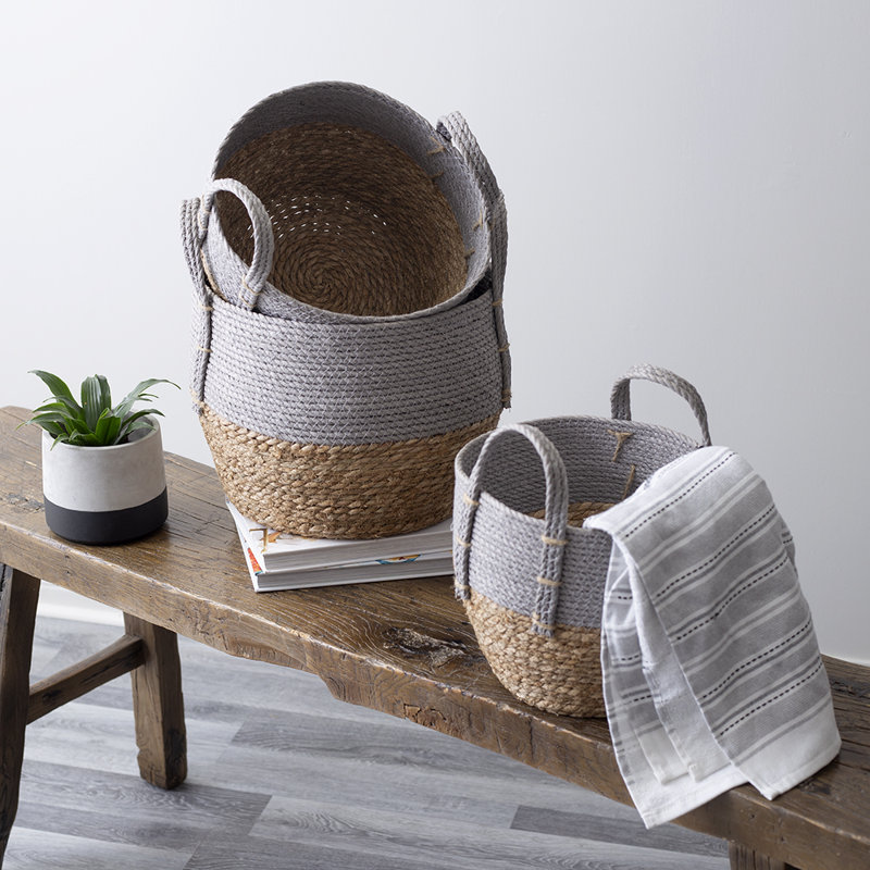 Ensemble de paniers 3 pièces en osier, Beige / gris