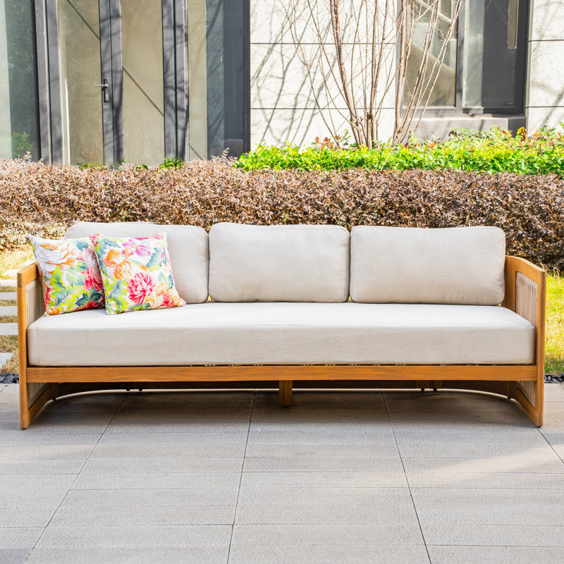 Canapé d'extérieur 85,8 po en acacia avec coussins