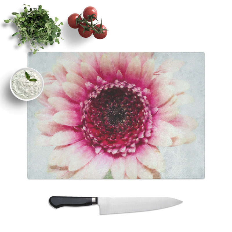 Tempered Glass Heart of a Pink Gerbera Chopping Board, 28.5 cm x 39 cm