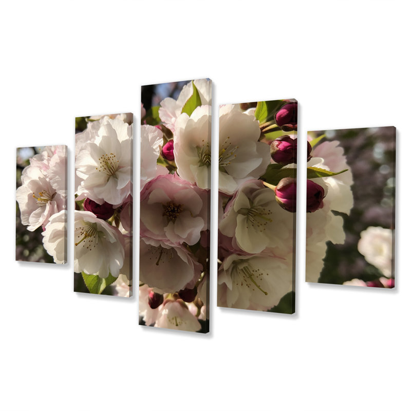 «Blossoming Cherry Flowers In Spring», reproduction d'art sur toile - 5 panneaux