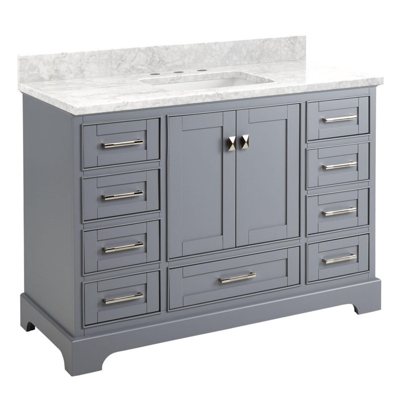 Quen 48" Freestanding Single Basin Vanity Set with Cabinet, Vanity Top, Carrara Marble, Gray, 8" Widespread