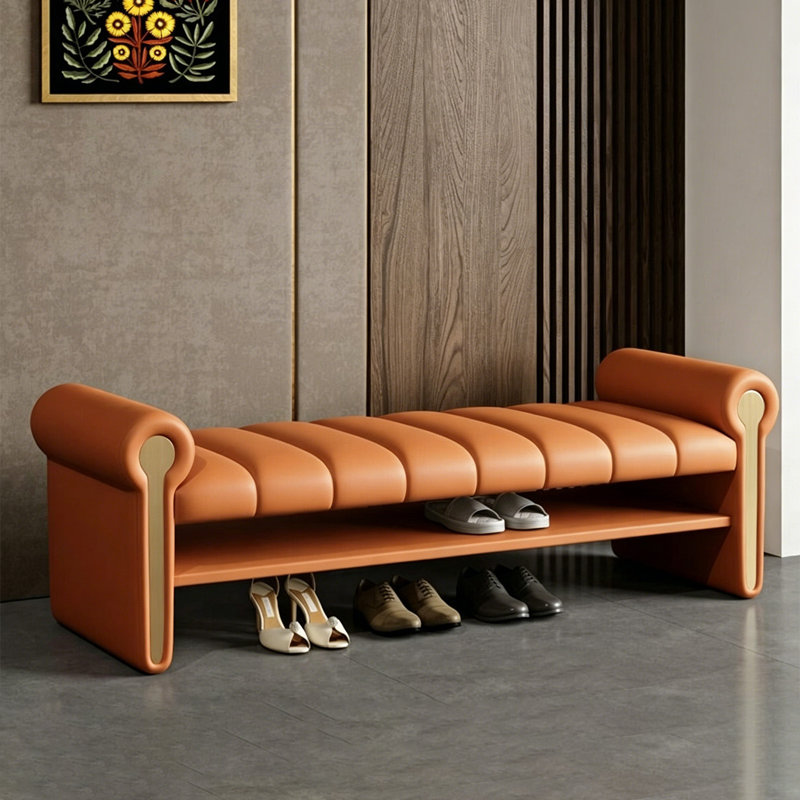 Banc à chaussures 47,24 po en cuir véritable italien de luxe italien clair, 19.69" H x 47.24" W x 17.72" D