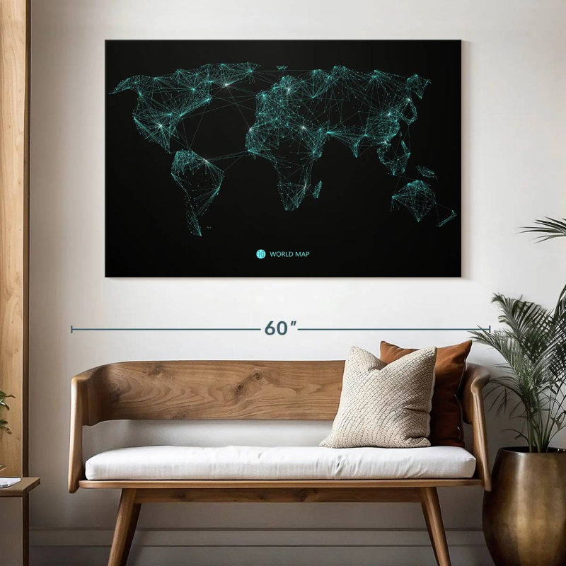 Aliaz Network Connection World Map, 34" H x 51" W