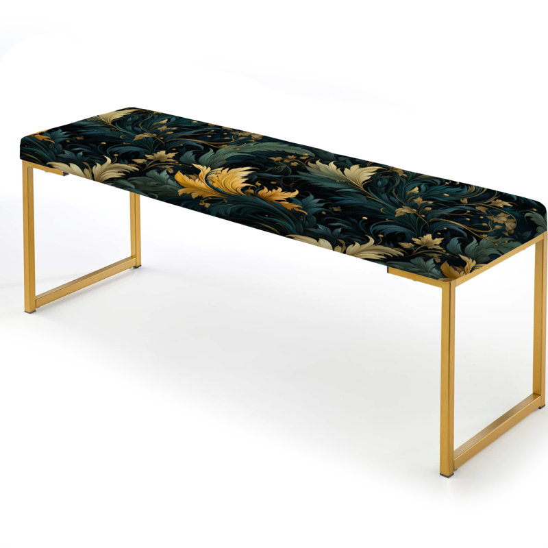 Feuille verte et jaune Harmony - Banc rembourré floral doré
