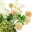 Arrangement d'hortensias et de delphiniums dans un vase en verre