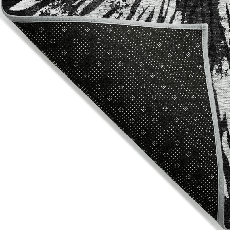 Tapis extérieur lavable abstrait gris anthracite et ivoire 9 pi x 12 pi