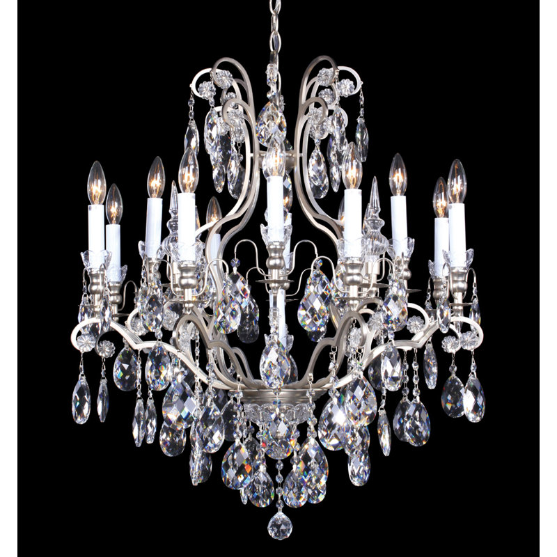 Lustre doré à 13 lumières avec accents de cristal Jarrow, Étain
