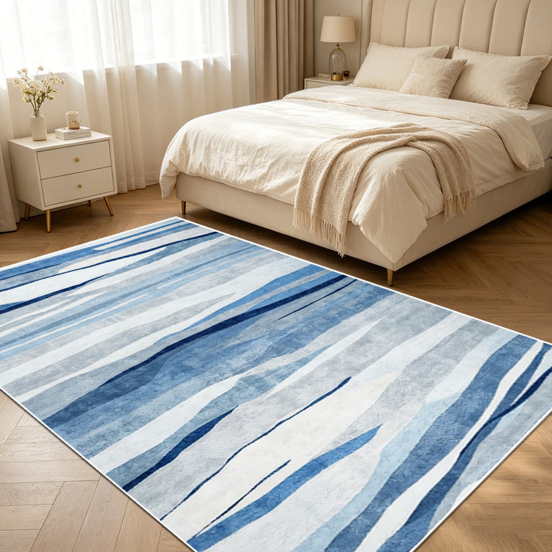 1PC Abstract Blue Grey Wavy Striped area rugs for Living Room, Soft and Comfortable, Suitable for all seasons, easy-to-maintain, machine washable Indoor floor mat, Under Table Farmhouse suitable for living room, dining room, bedroom, entryway,...