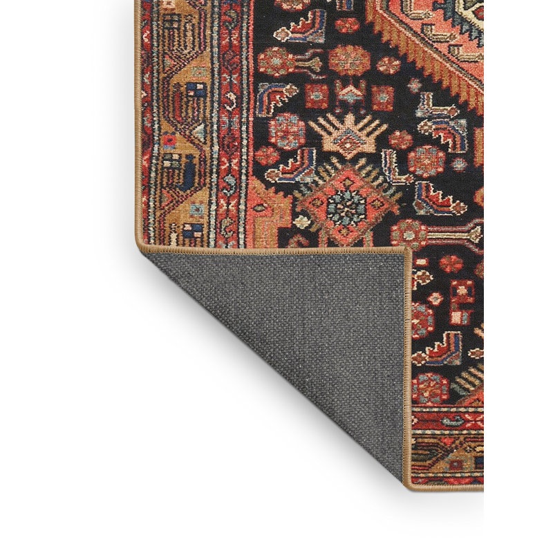 Tapis traditionnel rouge / beige / noir, Rectangle 2 pi x 5 pi