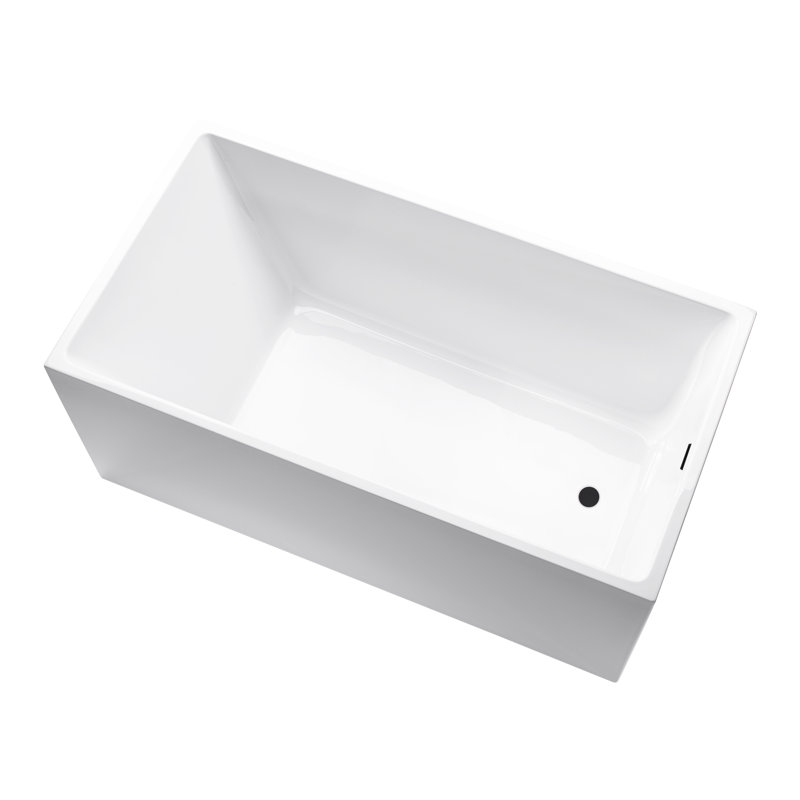 55" x 29" Freestanding Soaking Acrylic Bathtub, White/Matte Black